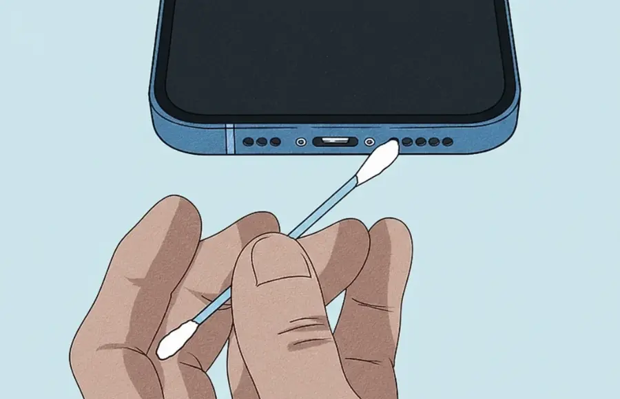 3 Simple Ways to Clean a Phone Speaker 2 Phone spekaer cleaning with cotton swab